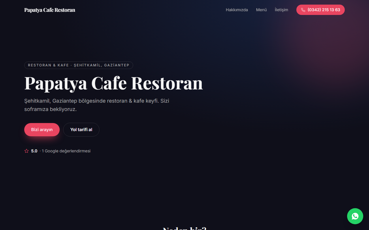 Üretim bandından çıkan demo restoran sitesi